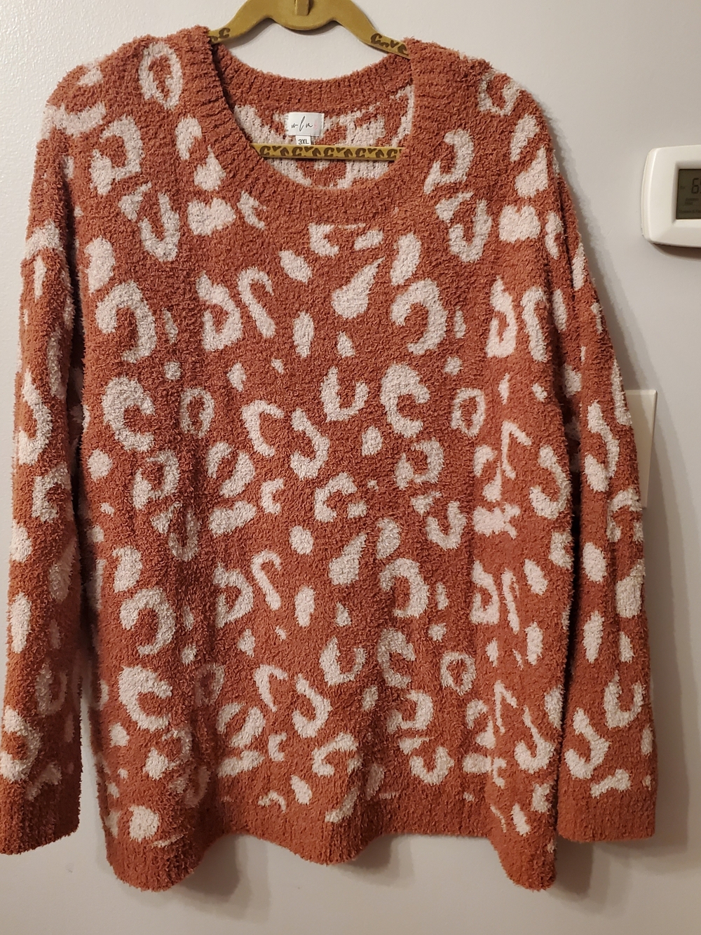 Women's Crewneck Leopard Sweater in Rust and Cream
